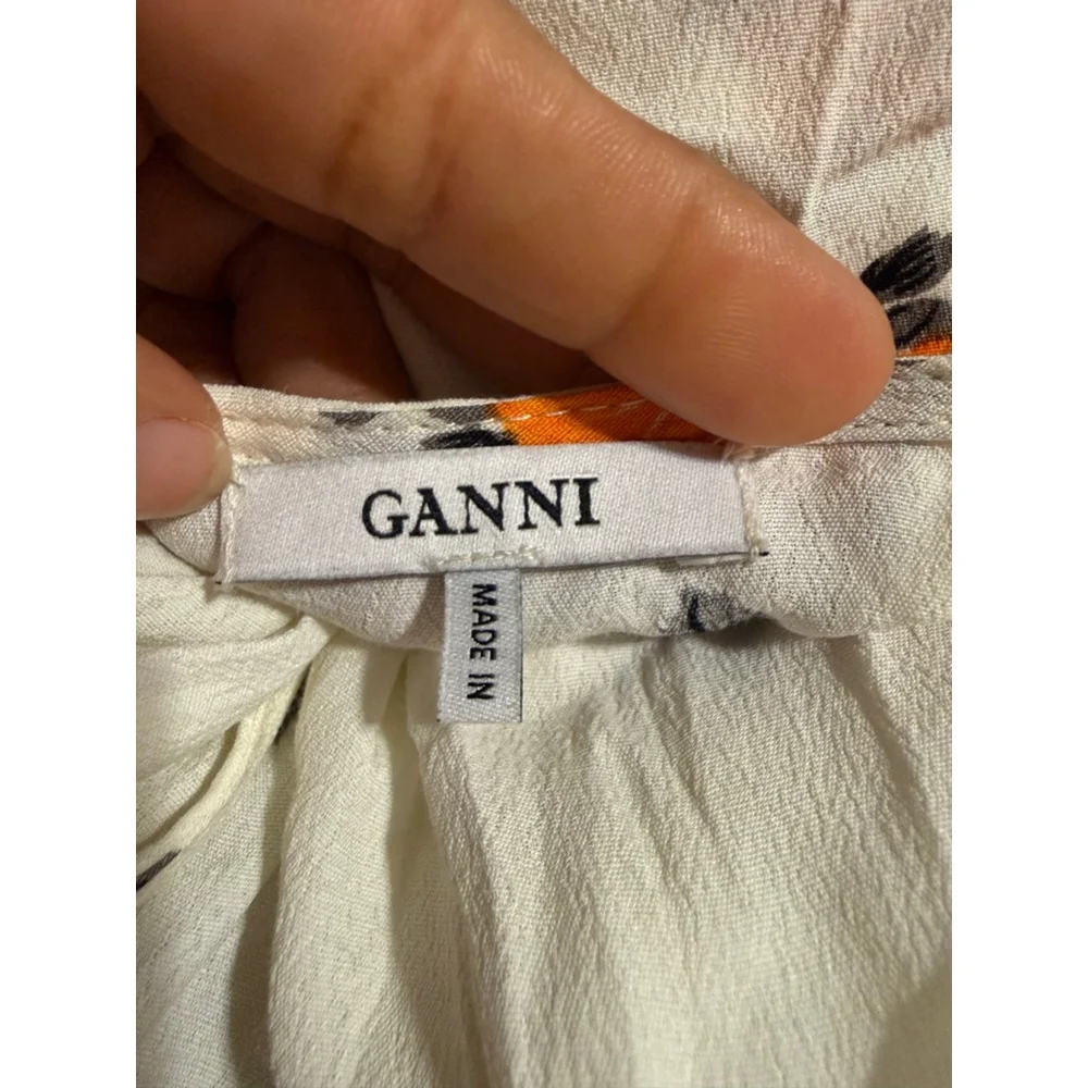 Women's GANNI Long Sleeve Wrap Dress in White with Orange Floral, Size 4